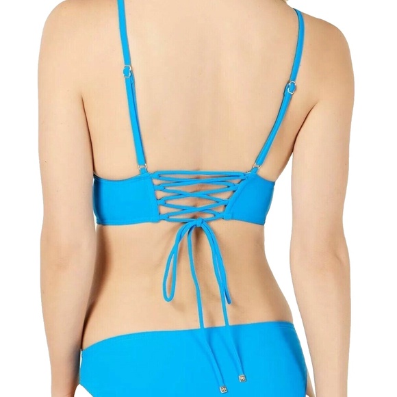 (NWT) Michael Kors Tile Blue Lace Up Bikini Top & Hipster Bikini Bottoms Size L - Picture 5 of 5